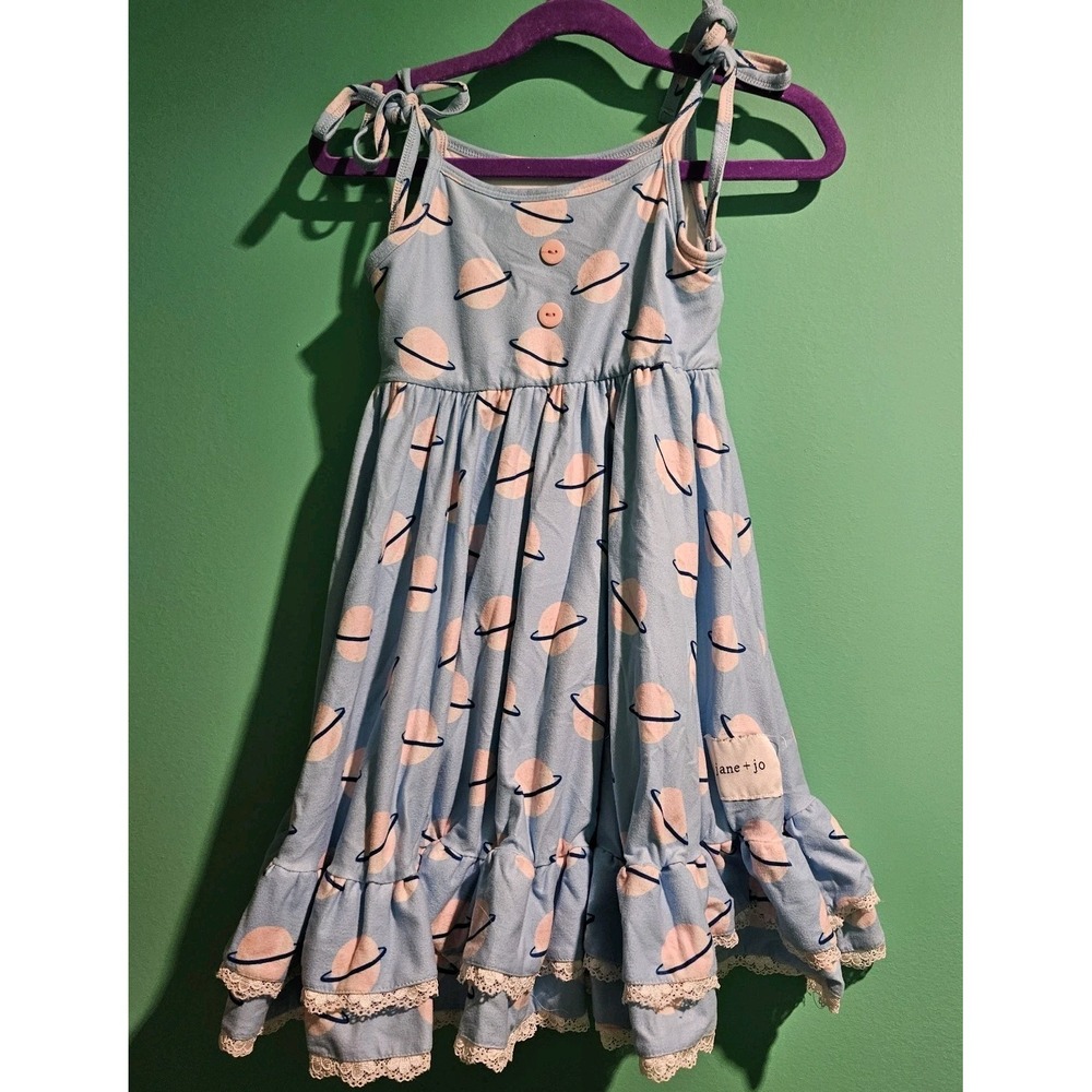 Jane +‎ Jo Blue And Pink Planet Outer Space Dress Size 4t Adjustable Straps